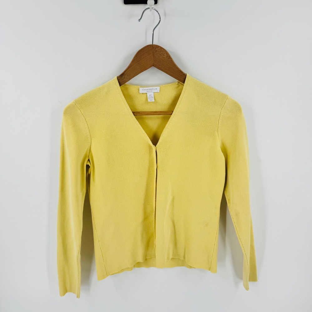 Vintage Charter Club Butter Yellow Cardigan Petite Silk Blend Pastel Preppy‎